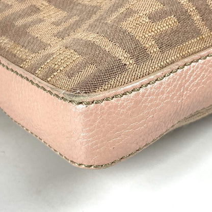 FENDI Shoulder Bag Leather / canvas Pink beige type Selleria logo Zucca