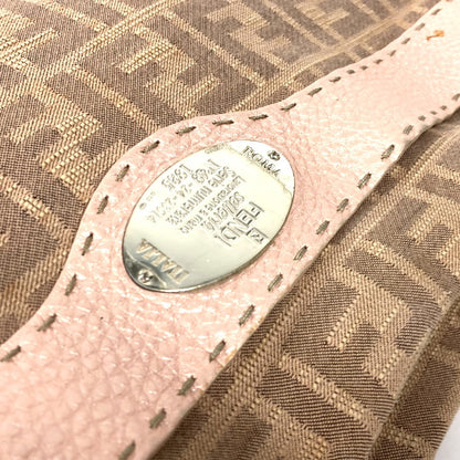 FENDI Shoulder Bag Leather / canvas Pink beige type Selleria logo Zucca