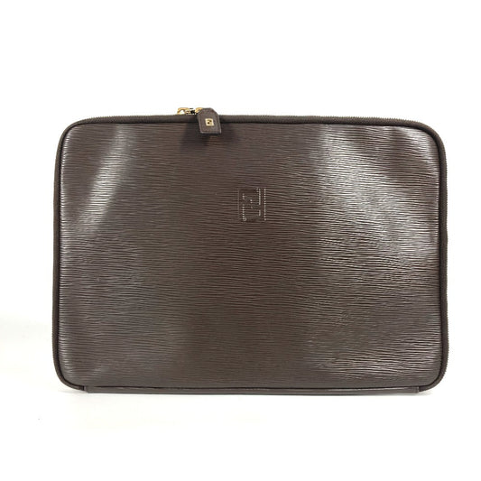 FENDI Clutch bag leather Brown vintage FF logo