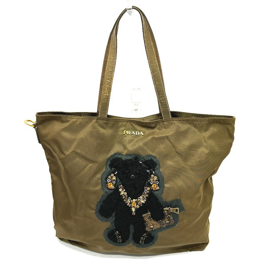 PRADA Tote Bag Nylon, Leather Brown type Bear Stone