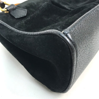 GUCCI Shoulder Bag Suede / leather Black x brown Pochette Bamboo