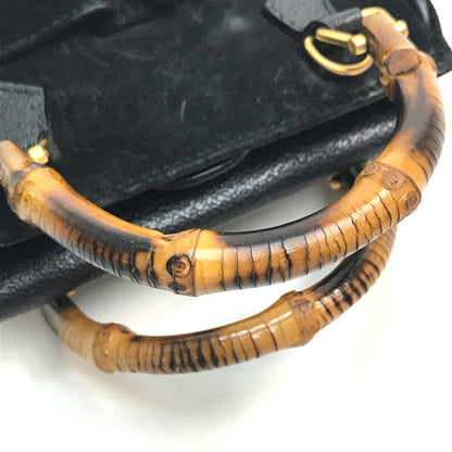 GUCCI Shoulder Bag Suede / leather Black x brown Pochette Bamboo