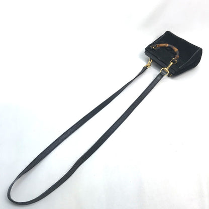 GUCCI Shoulder Bag Suede / leather Black x brown Pochette Bamboo
