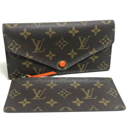 LOUIS VUITTON Long Wallet Purse Monogram canvas Brown x orange Comes with a coin case Wallet Women Used Authentic