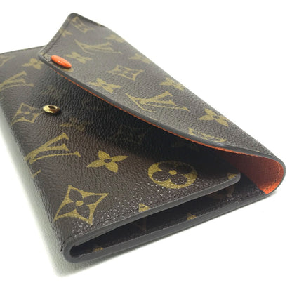 LOUIS VUITTON Long Wallet Purse Monogram canvas Brown x orange Comes with a coin case Wallet Women Used Authentic