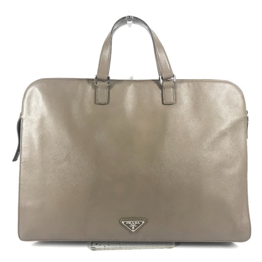 PRADA Business bag saffiano leather Beige type Triangle logo plate
