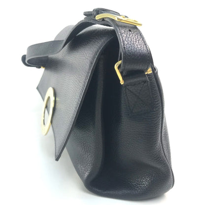 CELINE Handbag leather Black x Gold Metal vintage Circle logo Women Used Authentic