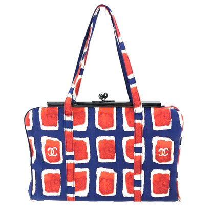 CHANEL Handbag canvas Blue x red CC COCO Mark logo Square Pattern