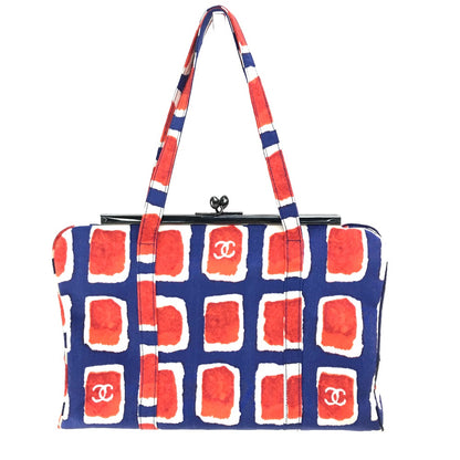 CHANEL Handbag canvas Blue x red CC COCO Mark logo Square Pattern