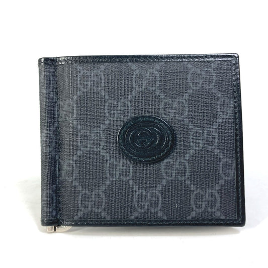 GUCCI Folded wallet 700686 GG Supreme Canvas black GG money clip Interlocking G Card Case Wallet
