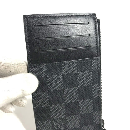 LOUIS VUITTON Coin case N60354 Damier Grafitto Canvas black Damier Grafitte Utility coin card holder mens Used Authentic