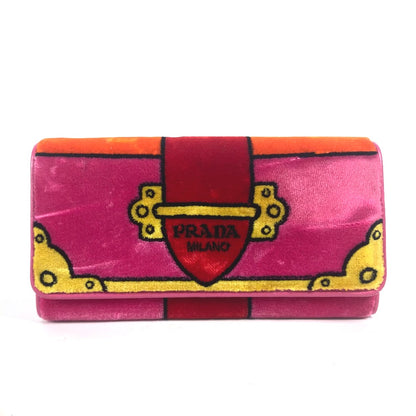 PRADA Long Wallet Purse 1MH019 velvet pink Long wallet logo