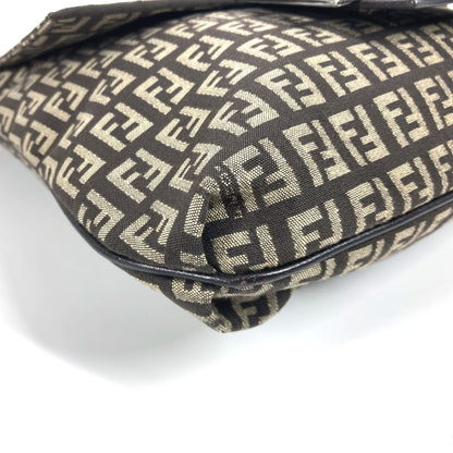 FENDI Shoulder Bag Leather / canvas Brown Zucchino FF logo
