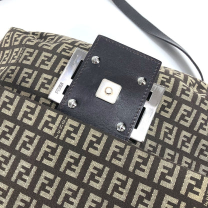 FENDI Shoulder Bag Leather / canvas Brown Zucchino FF logo