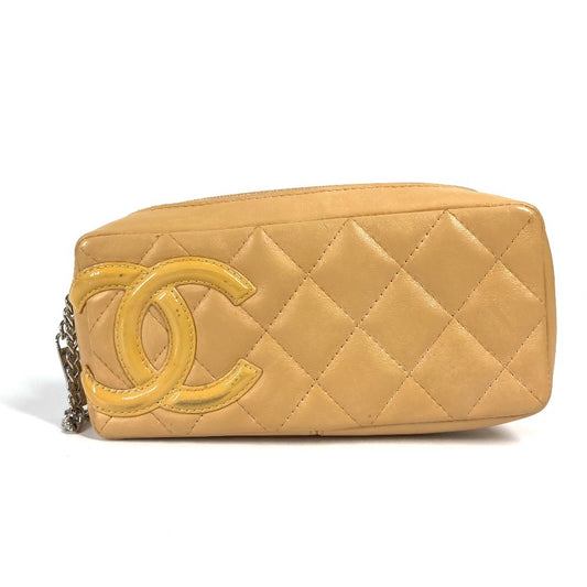 CHANEL Pouch leather beige Cambon line CC COCO Mark