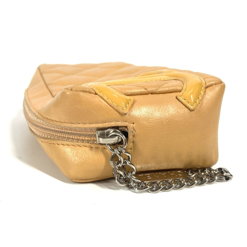 CHANEL Pouch leather beige Cambon line CC COCO Mark