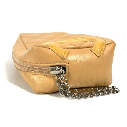 CHANEL Pouch leather beige Cambon line CC COCO Mark