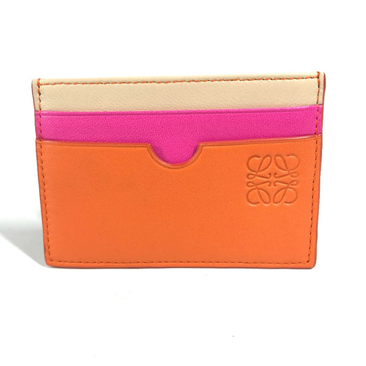 LOEWE Card Case leather Orange Tricolor color Anagram logo Women Used Authentic