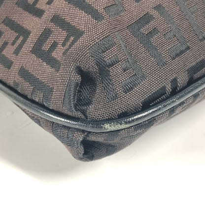 FENDI Shoulder Bag Leather / canvas Brown Zucchino logo flap
