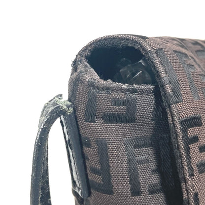 FENDI Shoulder Bag Leather / canvas Brown Zucchino logo flap