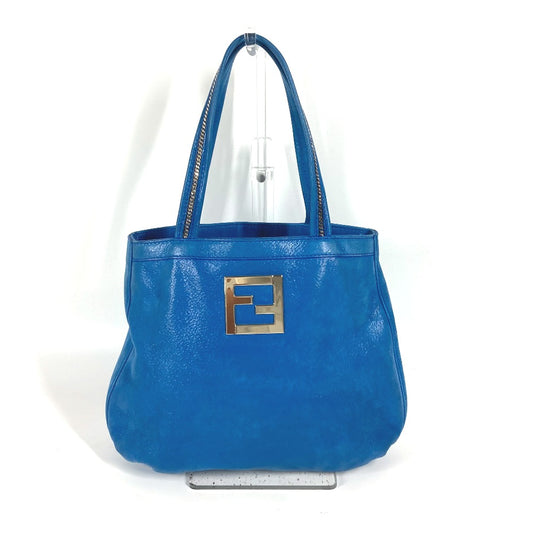FENDI Shoulder Bag leather blue FF logo Chain