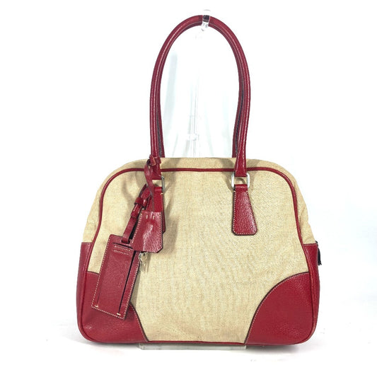PRADA Shoulder Bag Leather / canvas beige By color Triangle logo plate