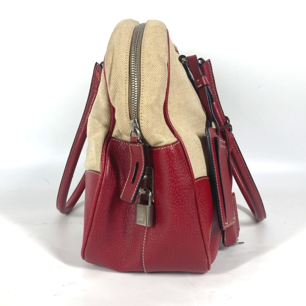 PRADA Shoulder Bag Leather / canvas beige By color Triangle logo plate