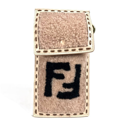FENDI Pouch 7AS047 Fur, Leather beige Smartphone case phone pouch