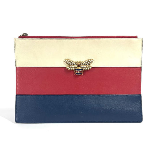 GUCCI Clutch bag 476077 leather Red BEE Bee Border Pearl Rhinestone