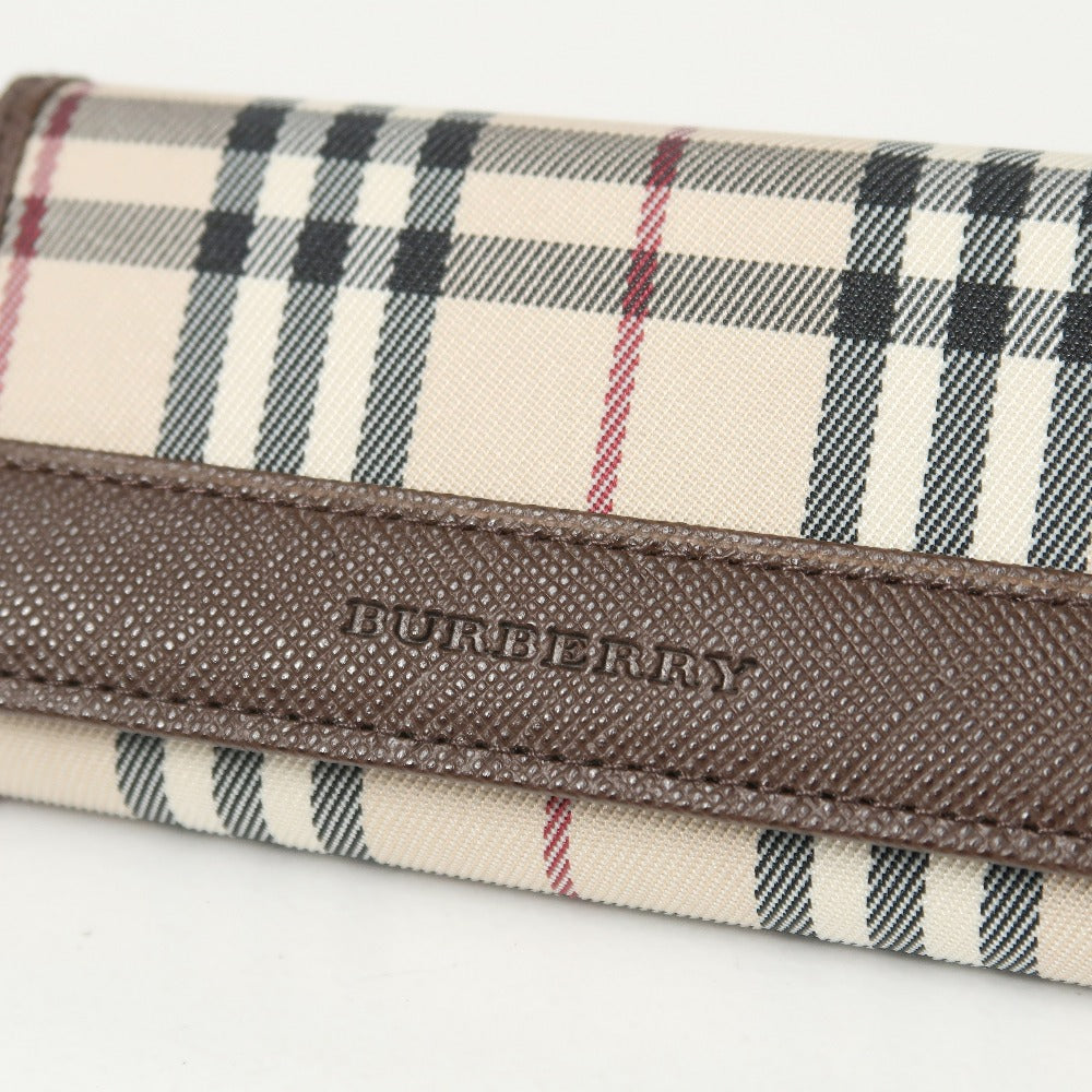 BURBERRY Key case Key holder  Leather x Nylon Canvas Brown
