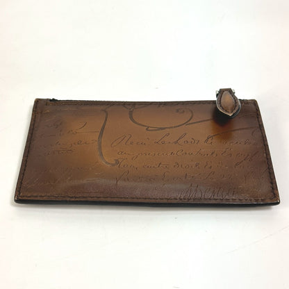 Berluti Card Case leather Brown calligraphy graffiti Card holderCoin case mens Used Authentic