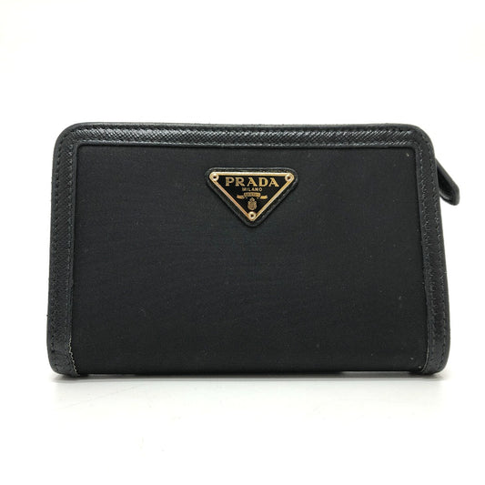 PRADA Folded wallet 1ML225 Nylon leather black triangle plate