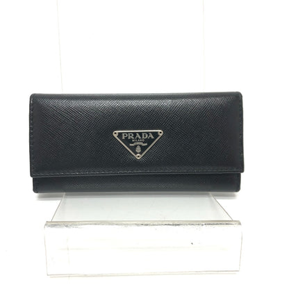 PRADA Key case Key holder  M26U saffiano leather black Triangle Plate