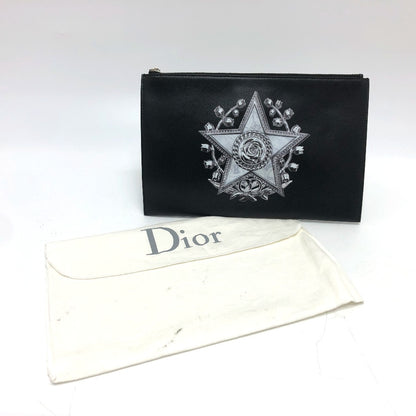 DIOR HOMME Clutch bag leather black Star x Rose Paint mens Used Authentic