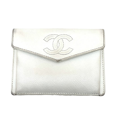 CHANEL Folded wallet Caviar skin white COCO Mark