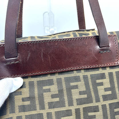 FENDI Tote Bag Leather / canvas Brown Zucca Pattern