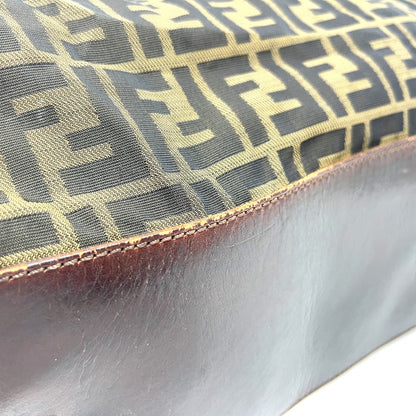 FENDI Tote Bag Leather / canvas Brown Zucca Pattern