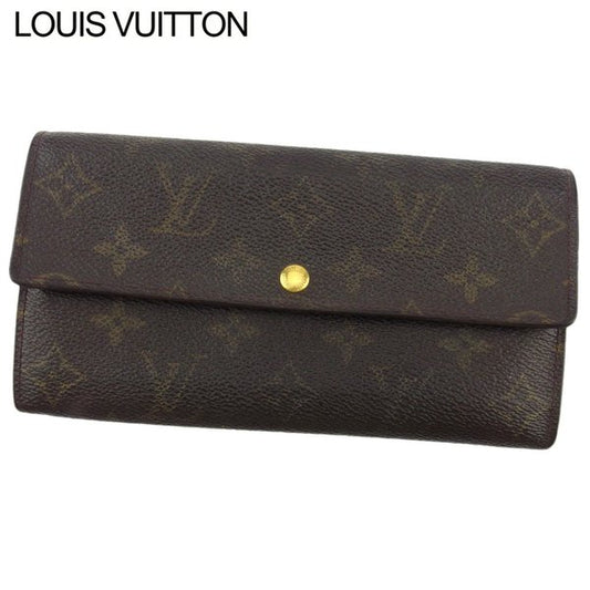 LOUIS VUITTON Long Wallet Purse M61725 Brown beige gold Pochette Porto MonÃ©credi