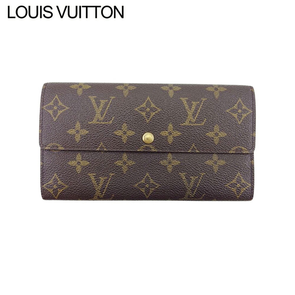 LOUIS VUITTON Long Wallet Purse M61725 Brown beige gold Pochette Porto MonÃ©credi
