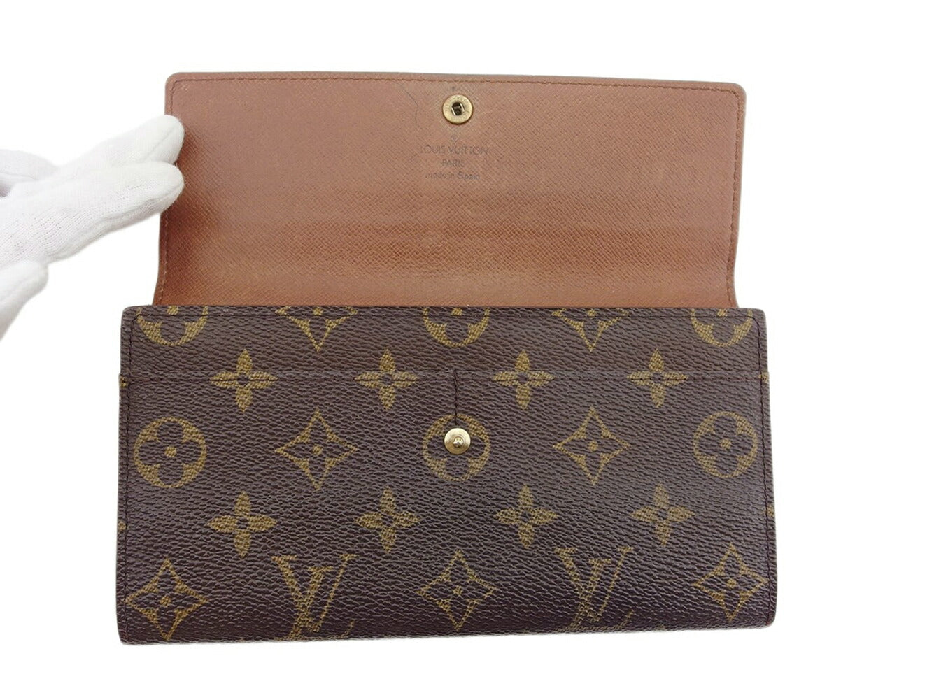 LOUIS VUITTON Long Wallet Purse M61725 Brown beige gold Pochette Porto MonÃ©credi