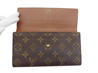 LOUIS VUITTON Long Wallet Purse M61725 Brown beige gold Pochette Porto MonÃ©credi