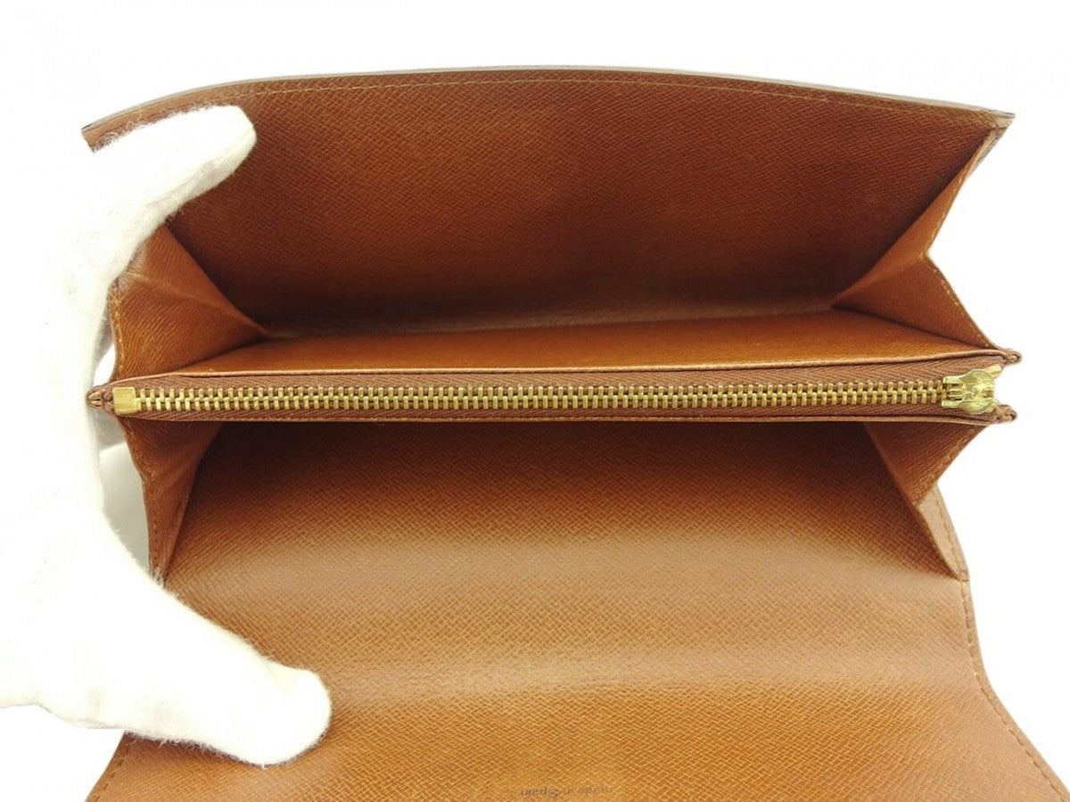 LOUIS VUITTON Long Wallet Purse M61725 Brown beige gold Pochette Porto MonÃ©credi