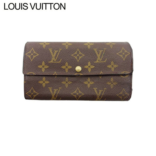 LOUIS VUITTON Long Wallet Purse M61725 Brown beige gold Pochette Porto MonÃ©credi