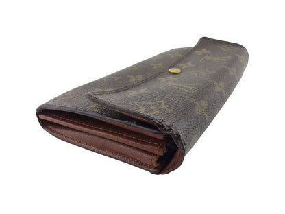 LOUIS VUITTON Long Wallet Purse Brown beige gold Portomoné Credit