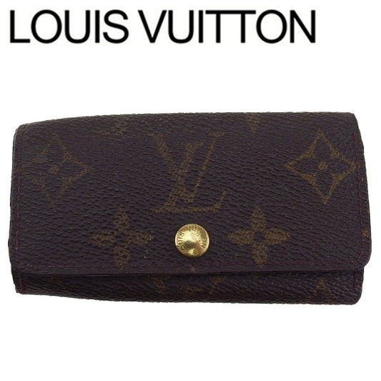 LOUIS VUITTON Key case Key holder Dark brown x beige Multicles4