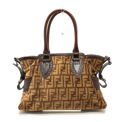 FENDI Handbag Leather / suede Brown ZUCCA FFPattern logo Etnico Women Used Authentic