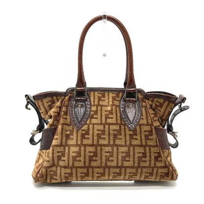 FENDI Handbag Leather / suede Brown ZUCCA FFPattern logo Etnico Women Used Authentic