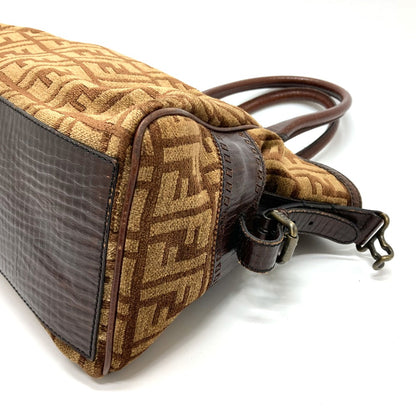 FENDI Handbag Leather / suede Brown ZUCCA FFPattern logo Etnico Women Used Authentic