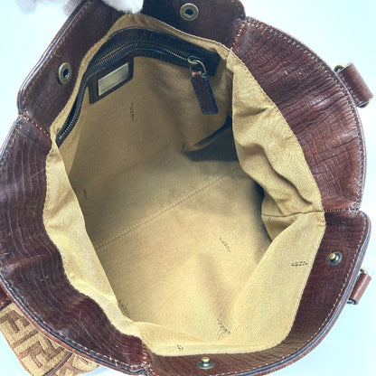 FENDI Handbag Leather / suede Brown ZUCCA FFPattern logo Etnico Women Used Authentic