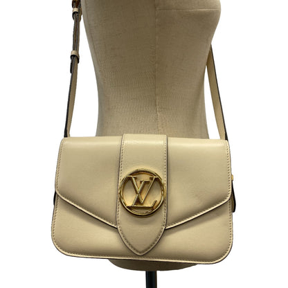 LOUIS VUITTON Shoulder Bag M55950 Calfskin Ivory LV logo Ponneuf Women Used Authentic